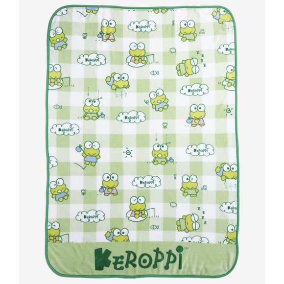 Sanrio Keroppi Gingham Throw Blanket 45" x 60" Bioworld NEW